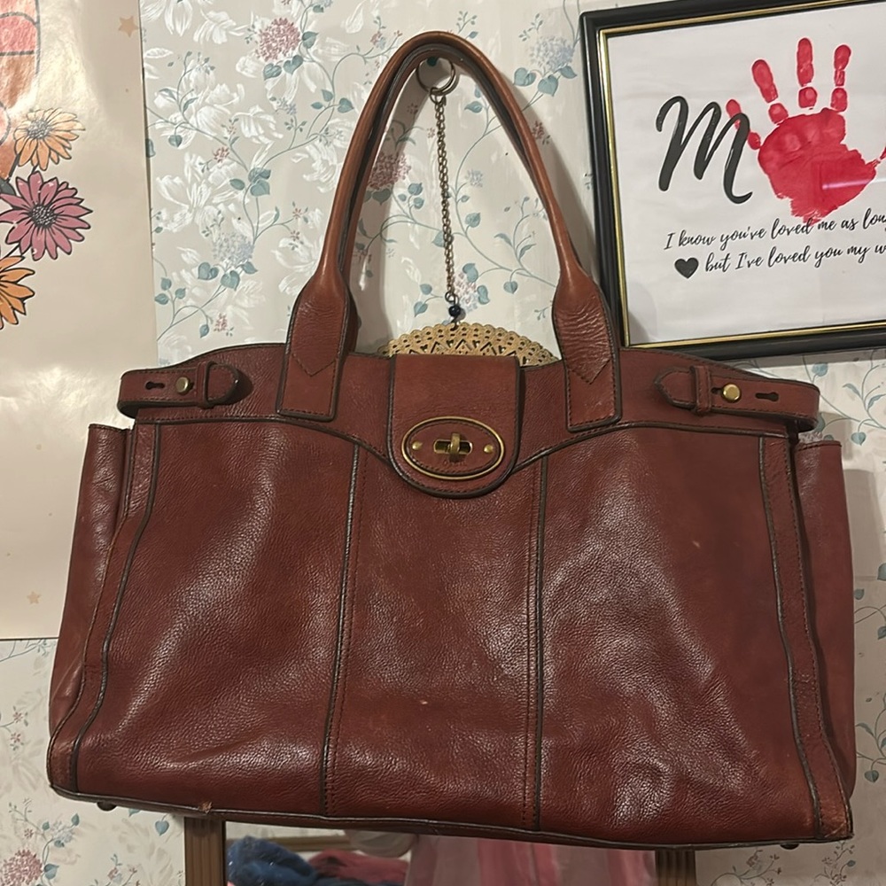Fossil Weekender Leather XL Travel Tote Bag Mahogany Brown - Vintage Collection